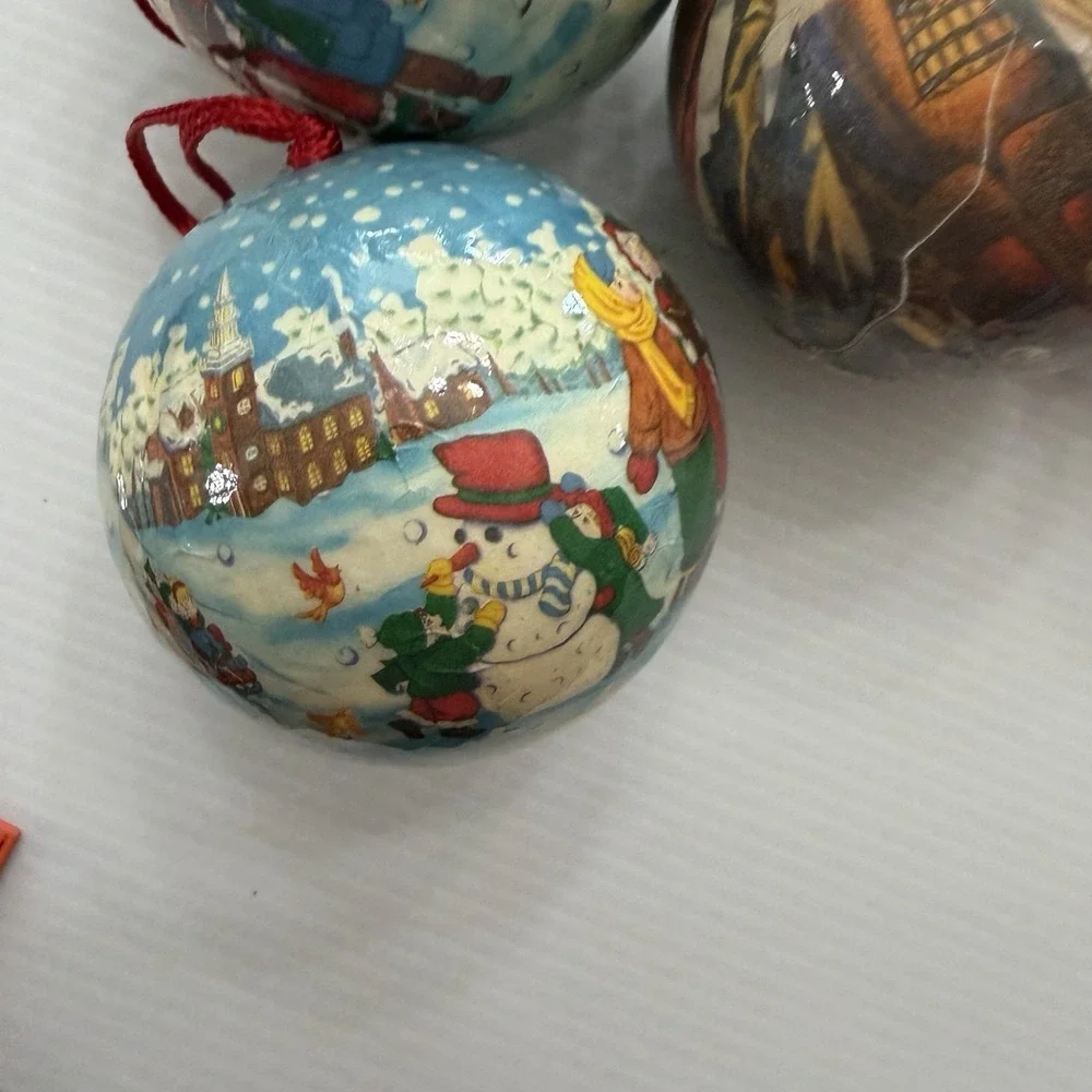 Lot If 12 Vintage Decoupage Christmas Ball Ornaments Victorian Carolers Folk Art